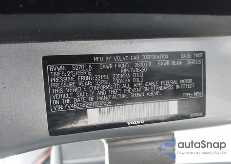 2008 Volvo Xc70 3.2 из США, поврежденный, VIN YV4BZ982981017634